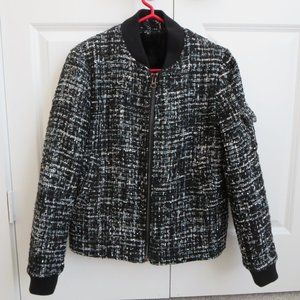 Linda Richards Luxury Sequin Rabbit Fur Vest Bomber Boucle Tweed Jacket Coat M